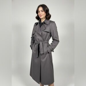 Vtg 90s Grey Double Breasted Trench Coat P2P 20-21" Removable Zip Liner Noir